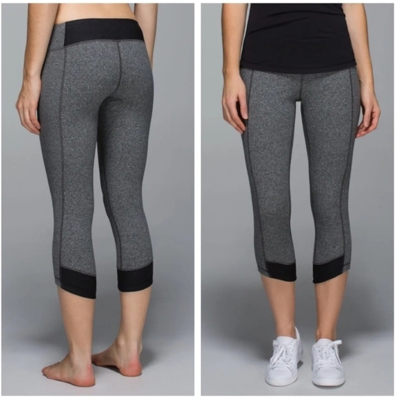 lululemon athletica Pants - Lululemon Motivate Crop Gray Knit Black Capri Leggings Womens size 2 yoga